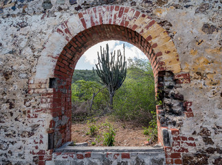 An old ruined hstoric store house onthe island of Curacao