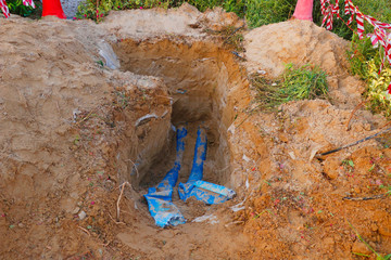 deep excavation near the foot path, part of construction work