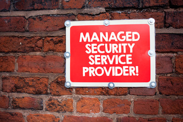 Obraz premium Handwriting text writing Managed Security Service Provider. Concept meaning Safety data technology analysisagement