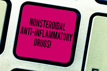Text sign showing Nonsteroidal Anti Inflammatory Drugs. Conceptual photo class of medicine that reduces pain Keyboard key Intention to create computer message pressing keypad idea