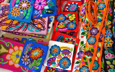 Handicraft souvenirs from Peru with flowers embroidery