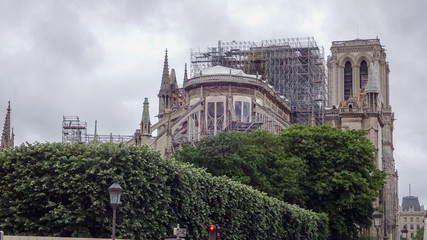 Fototapeta na wymiar Notre Dame de Paris after the tragedy, fire in 2019