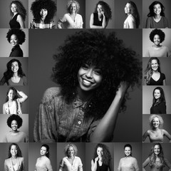 Group of beautiful women in front of a dark background