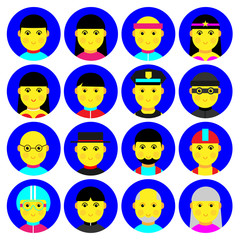 Bundle of male and female cartoon characters or avatars dressed in trendy clothes and with different hairstyles isolated on white background. Set of men and women. Vector illustration in flat style.