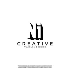 NI Letter Initial Logo Design in shadow shape design concept