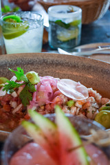 Fresh fish ceviche with cocktails