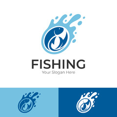 fish/fishing with water logo, flat style, modern design