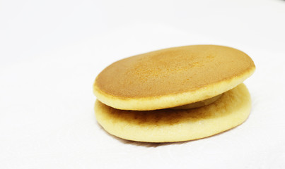 Japanese pancakes on white background.(Dorayaki)