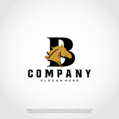B Initial Letter Logo Design with silhouette horse.