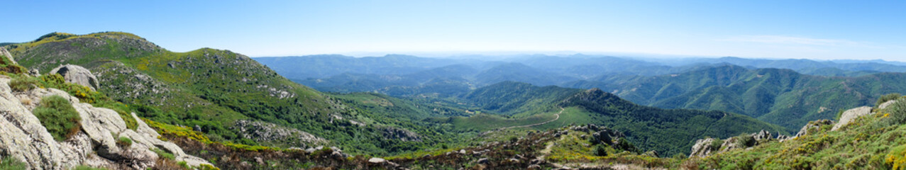 Fototapeta na wymiar Panoramic view of the Cévennes mountains From Trenze, near Viallas in Lozère, France