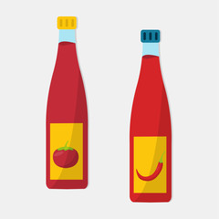 tomato sauce and chili sauce isolated vector illustration