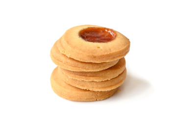 Cookies with jam on white background - isolated