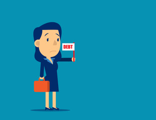 Business person holding debt flag sign. Concept business loan vector illustration, Sad, Falling, Unhappy, Flat cartoon design.