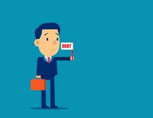 Business person holding debt flag sign. Concept business loan vector illustration, Sad, Falling, Unhappy, Flat cartoon design.