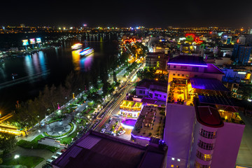 One corner Can Tho city, Vietnam in the night peace with houses along the river shining ornamental lights more beautiful and simple guide to make one miss away