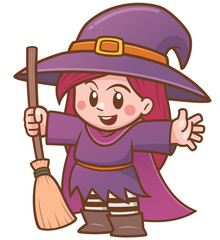Vector illustration of Cartoon Witch holding broom