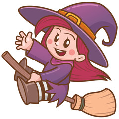 Vector illustration of Cartoon witch flying on broom