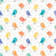 Cute bird seamless pattern background. Vector illustration for fabric and gift wrap paper design.