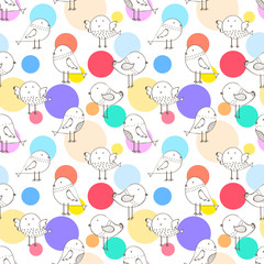 Fototapeta na wymiar Cute bird seamless pattern background. Vector illustration for fabric and gift wrap paper design.