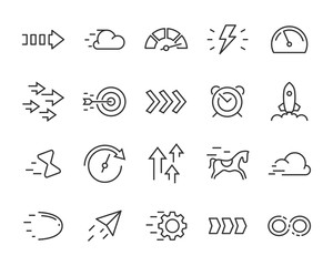 set of fast icons, arrow, boost, up, race, speed, increasing