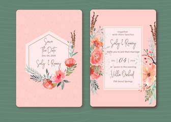 pink invitation with beautiful floral watercolor