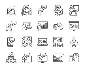 set of training icons, meeting, study, presentation