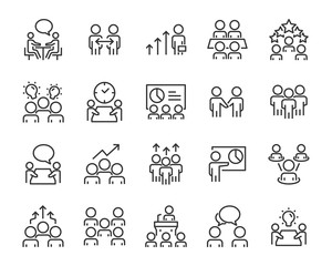set of people icons, meeting, work, buisiness, skill, preformance, mangement, team, group, discussion