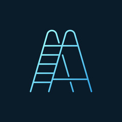 Ladder vector concept blue outline icon - stepladder linear logo on dark background