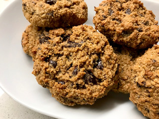 Paleo Chocolate Chip Cookies Made with Coconut and Almond Flour in Plate.
