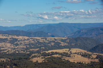 The blue tones of the Blue mountains from Hargraves lookout located in Blackheath New South Wales Australia on 2nd August 2019