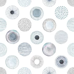Tapeten Seamless vector pattern with hand-drawn and watercolor circles texture, abstraction illustration on white background in vintage style. © Nikole