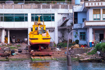 Fototapeta na wymiar Fish port in northern Taiwan, fishing port in Keelung Peace Island, shipyard near fishing port