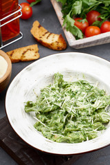Spinach Green Ravioli with Parmesan Cheese. Healthy Italian Food