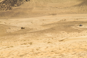 Fototapeta na wymiar vehículos todo terreno atravesando el desierto 