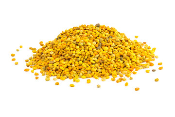 a small heap of bee pollen anules isolated on white background