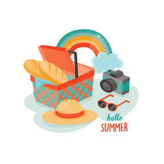 Vector illustration picnic time in summer. Summer greeting card
