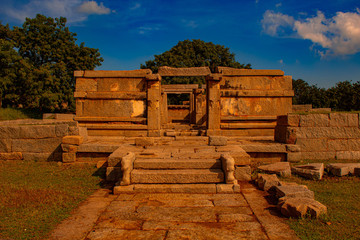 sunset, sun, nature, building, background, sea, texture, light, day, outdoor, yellow, travel, beauty, dusky, water, landscape, view, seashore, sand, waves, tree, coconut, blue, structure, stone, templ