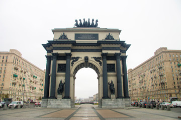 Fototapeta na wymiar Triumphal Arch on Kutuzovsky Avenue in Moscow Russian Federation 01 november 2018