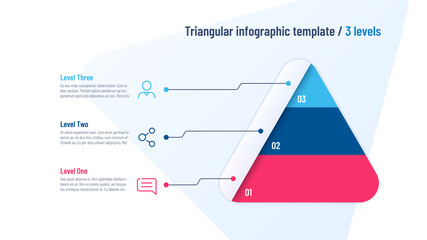 Vector infographic template in the shape of triangle, pyramid divided by 3 parts