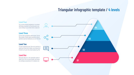 Vector infographic template in the shape of triangle, pyramid divided by 4 parts