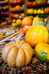 yellow pumpkins on shelf
