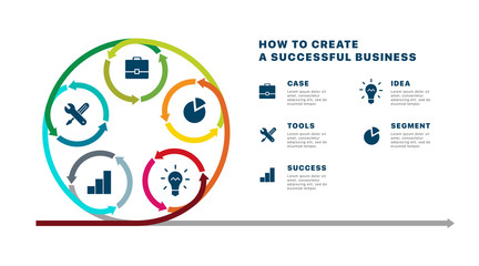 How to create a successful business. Infographics of creating a successful business. Template business infographics with five steps to successful business. Successful business startup concept. Vector