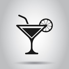Alcohol cocktail icon in flat style. Drink glass vector illustration on isolated background. Martini liquid business concept.