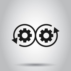 Development icon in flat style. Devops vector illustration on isolated background. Cog with arrow business concept.