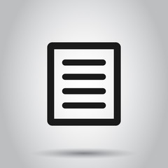 Document note icon in flat style. Paper sheet vector illustration on white background. Notepad document business concept.