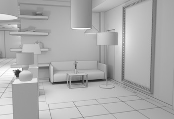 interior, exhibition hall, 3D illustration