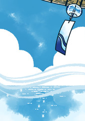 風鈴　青空と海　手書き水彩風