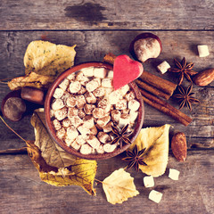 Coffee, cocoa with marshmallows and autumn.