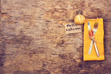 Fork, knife, napkin, cutlery.