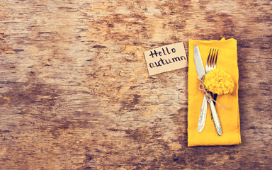 Fork, knife, napkin, cutlery.